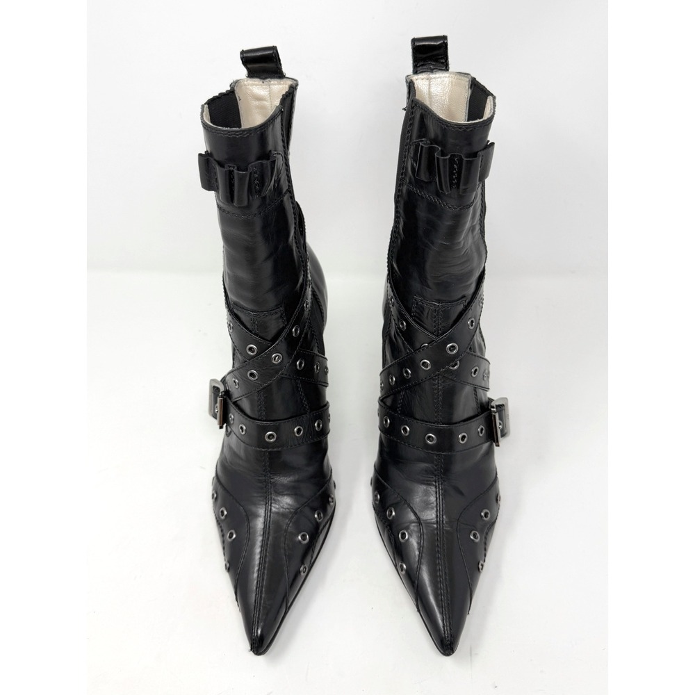 Dior Galliano 2002 Vintage Black Leather Grommet‎ Buckle Boots 40 - Picture 2 of 9